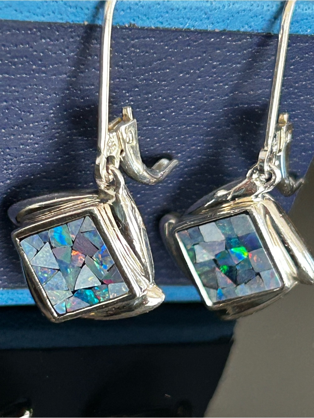 Vtg Whitney Kelly Sterling Silver 925 Blue Mosaic Opal Ring Size 8 Earrings set - Picture 2 of 12
